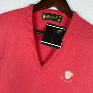 VTG Lyle & Scott Sweater Vest Unisex L Deep Coral Bel Air CC V-Neck Orlon 976432